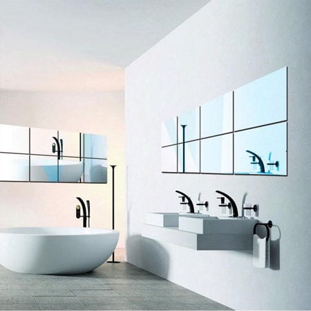 Mirror Tile Wall Sticker Square Self-Adhesive Home Bathroom Decor Stick On Art 